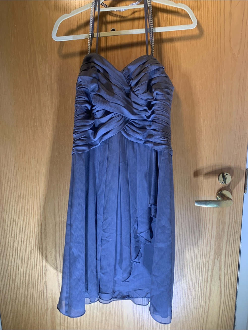 David's Bridal Strapless Ruched Chiffon Dress in Charcoal Gray - Size 12